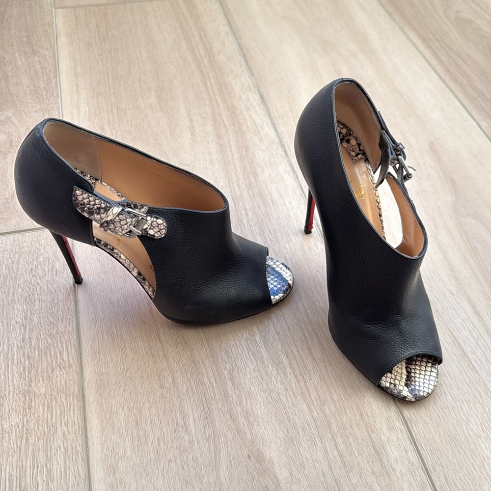 Christian Louboutin Open Toe Snakeskin Booties